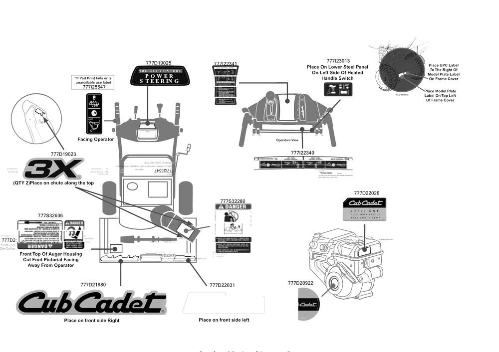 Label Map Diagram and Parts List for 3X26-INCHHD (31AH5DSX710)(2016) Cub Cadet Snow Blower